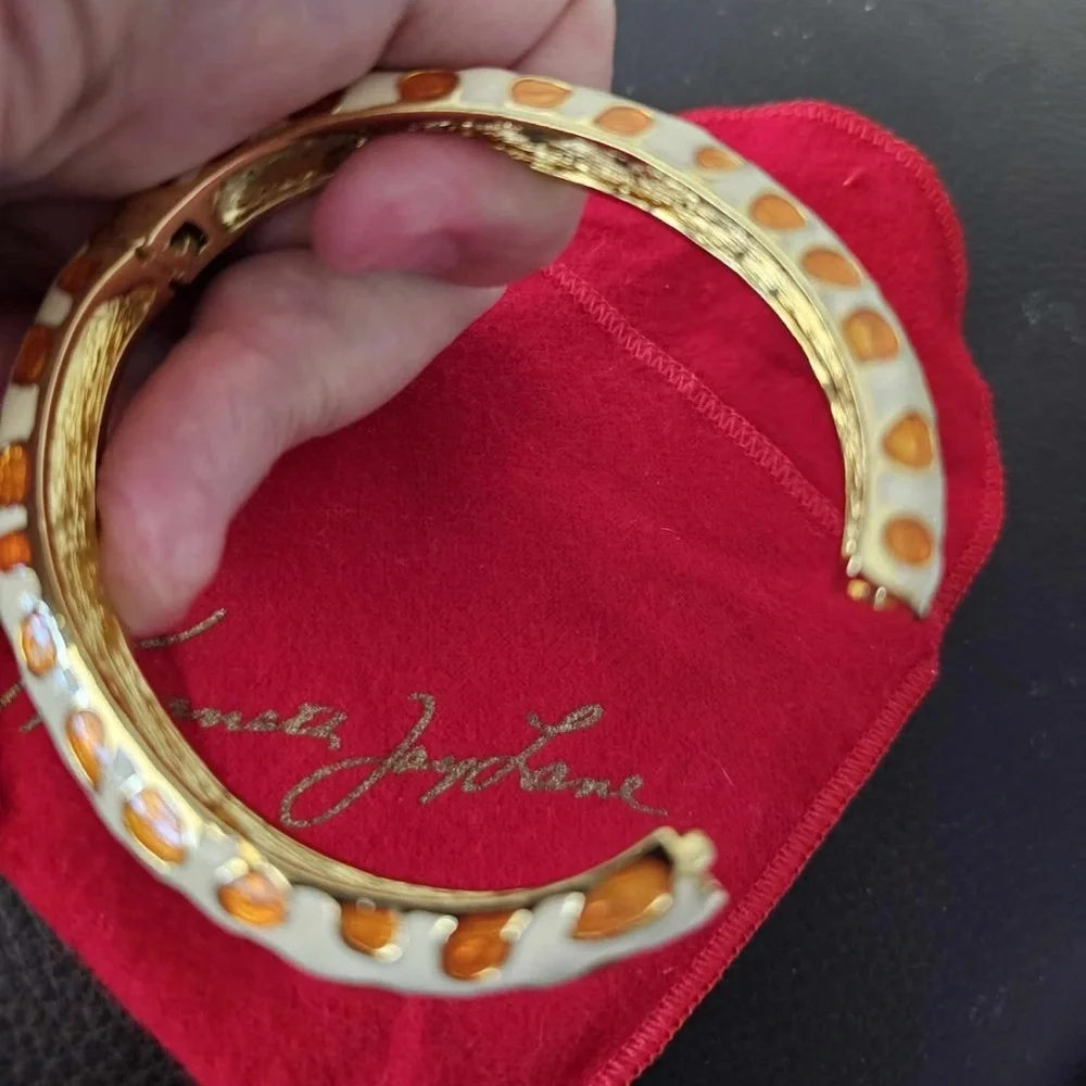 Kenneth Jay Lane Gold and Orange Geometric Bangle - Picture 2 of 7